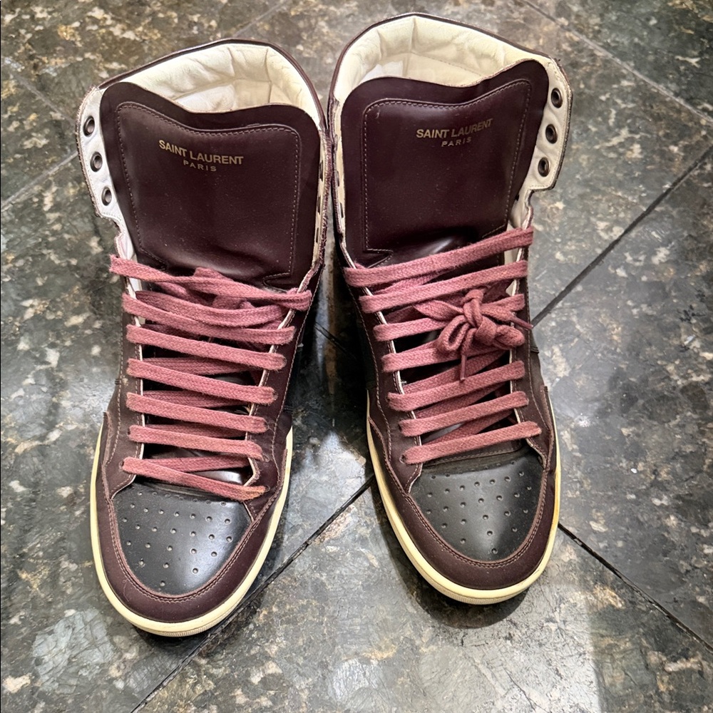 Saint Laurent Men's Burgundy High-Top Sneakers